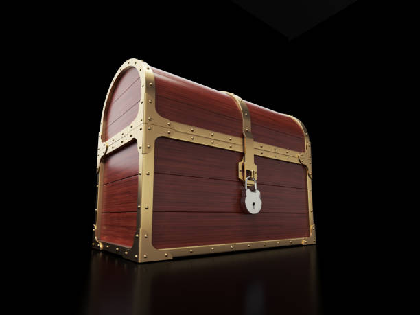 istock Wooden Treasure Chest On Black Background 1439873390