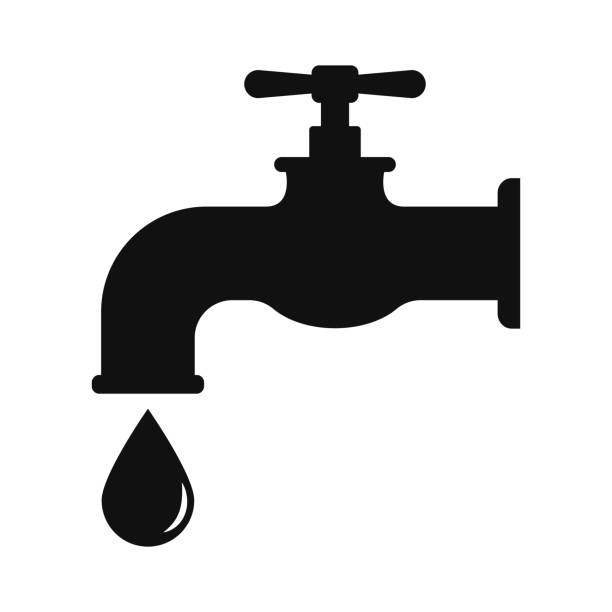 Faucet with a drip water icon vector illustration Faucet with a drip water icon vector illustration water tap stock illustrations