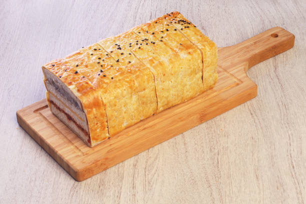 istock Crepes cake stuffed mush sweet taro and pork floss 1439873654