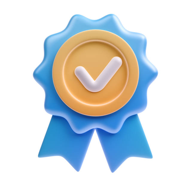 3D badge with check mark stock photo