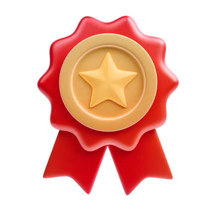 Red 3D badge with star isolated on white