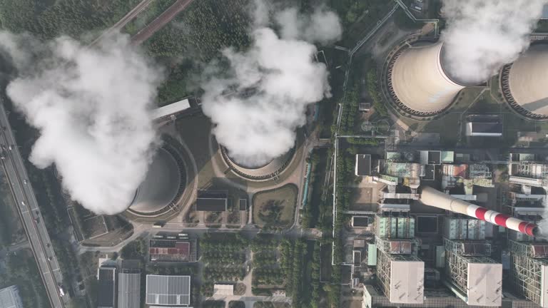 Real Time / Aerial view of thermal power generation