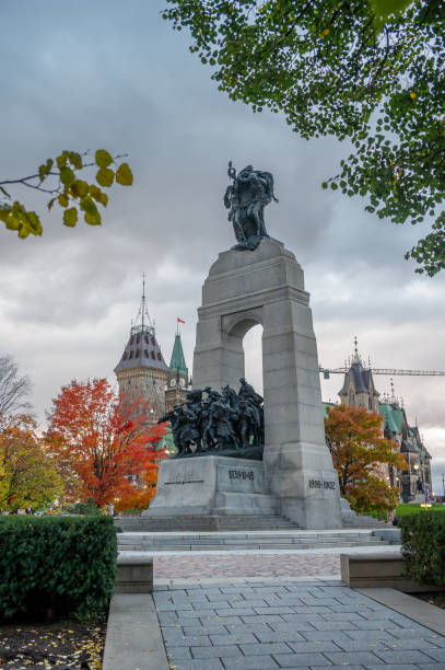 Ottawa, Ontario - October 18, 2022: The National War Memorial in Ottawa, as well as the Tomb of the Unknown Soldier.