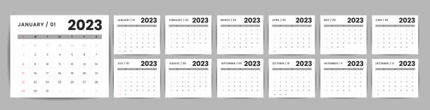Calendar 2023 week start Sunday corporate design planner template. Calendar 2023 week start Sunday corporate design planner template. indesign templates stock illustrations
