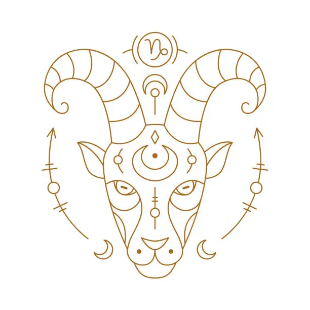 Vector illustration of Capricorn zodiac astrology horoscope stylized sign thin line