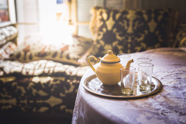 istock Moroccan tea pot with glasses on a silver plate 1439890700