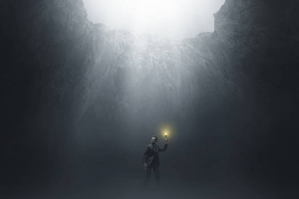 istock Business man in the cave 3d illustration 1439893522