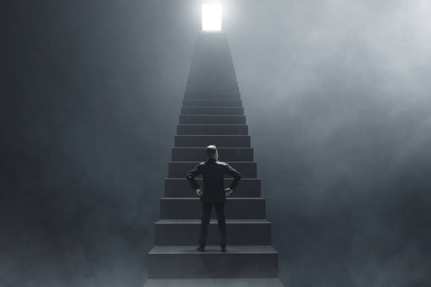 istock Business man climbing stairs 3d illustration 1439893567