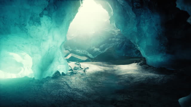 Blue crystal ice cave beneath the glacier in Iceland