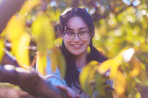 Mexican Woman Portrait in a Apple Orchard