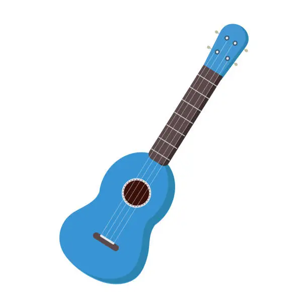 Vector illustration of Blue guitar sideways on white background