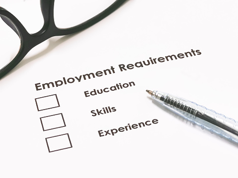 Employment requirements with details and blank checkbox.