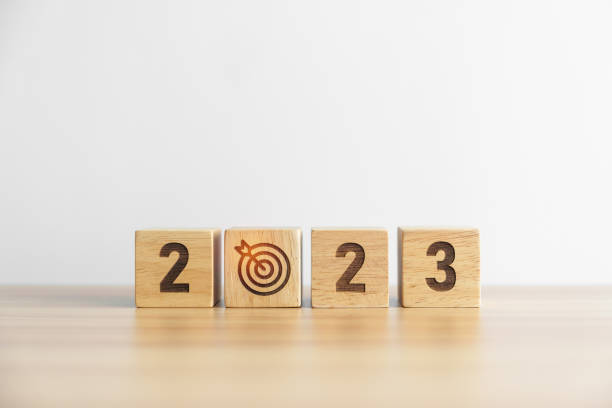 istock 2023 block with dartboard icon. Goal, Target, Resolution, strategy, plan, Action, mission, motivation, and New Year start concepts 1439897623