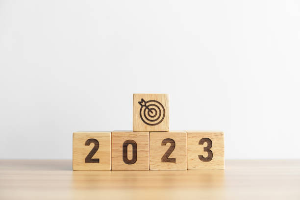 istock 2023 block with dartboard icon. Goal, Target, Resolution, strategy, plan, Action, mission, motivation, and New Year start concepts 1439897624