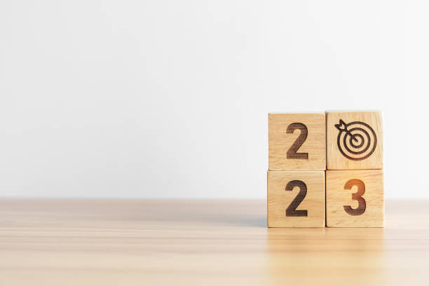 istock 2023 block with dartboard icon. Goal, Target, Resolution, strategy, plan, Action, mission, motivation, and New Year start concepts 1439897631