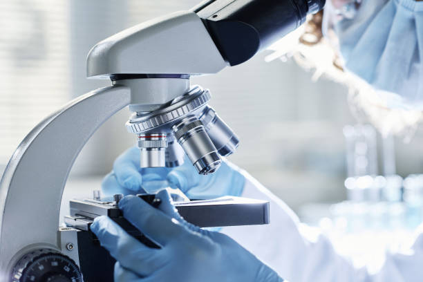 Gloved hands of young modern scientist preparing all the necessary equipment Gloved hands of young modern scientist preparing all the necessary equipment before carrying out new clinical experiment chemistry lab pictures stock pictures, royalty-free photos & images