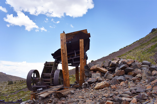 Abandoned rock mining equipment in the mountains near Bishop, CA in the Eastern Sierra