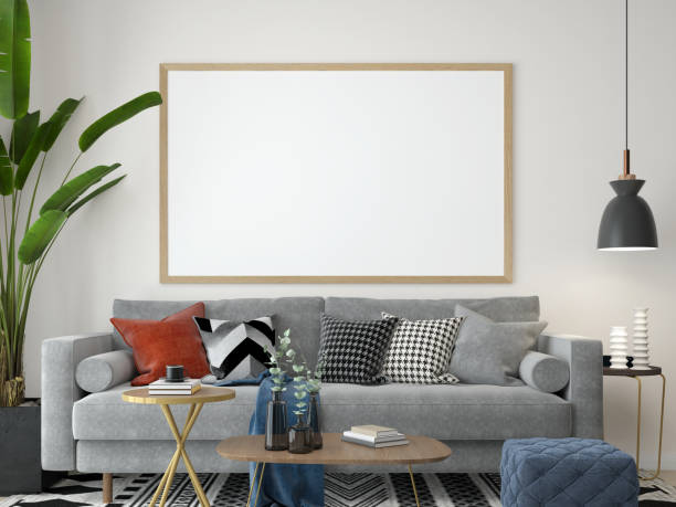 istock sofa in the room with a picture frame on the wall 1439905704