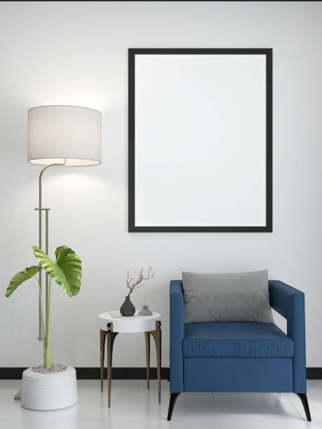 istock Picture frame attached to the wall, with chair. 1439905865