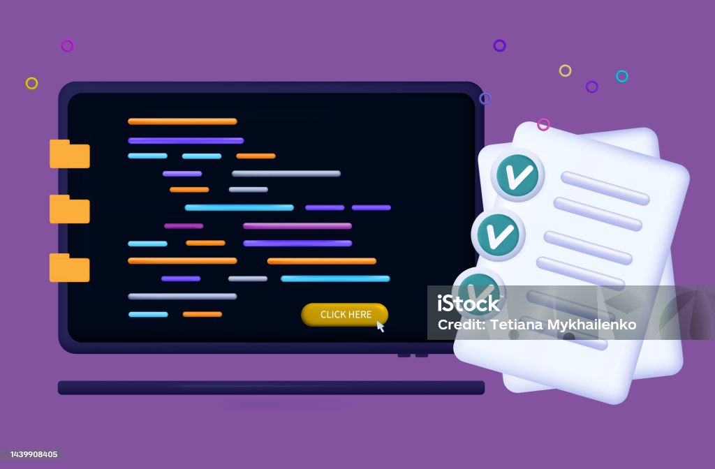 Coding Or Testing Process Correctly Completed Task With Green Check ...