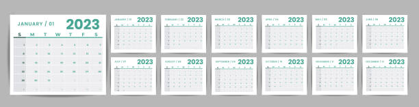 Calendar 2023 week start Monday corporate design planner template. Calendar 2023 week start Monday corporate design planner template. indesign templates stock illustrations