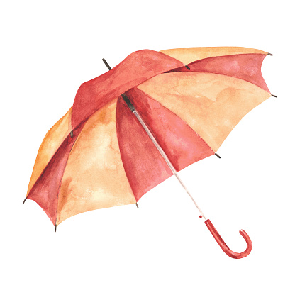 Red-yellow umbrella. Watercolor illustration on a white background. Isolate
