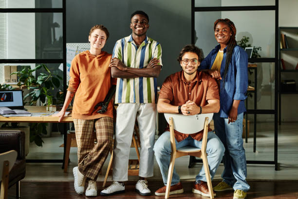istock Group of young multicultural colleagues in casualwear 1439912911
