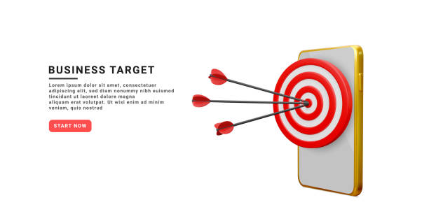 istock 3d realistic start up banner with arrows, target and phone.  Targeting the business. Vector illustration 1439913141
