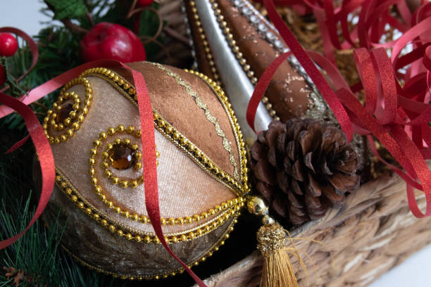 istock Christmas Decoration on Green Background 1439914824