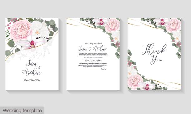 인쇄 - wedding invitation rose flower floral pattern stock illustrations