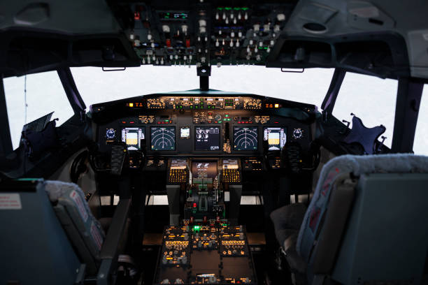 istock No people in captain cockpit with power engine lever 1439915886