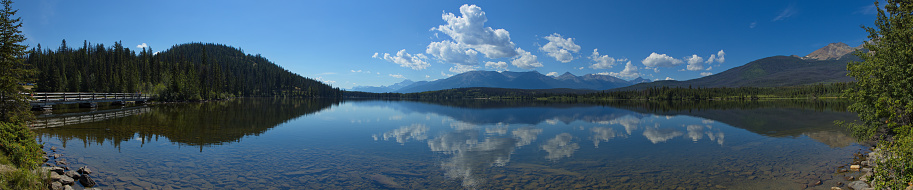 View of Pyramid Lake from Pyramid Island in Jasper National Park,Alberta,Canada,North America