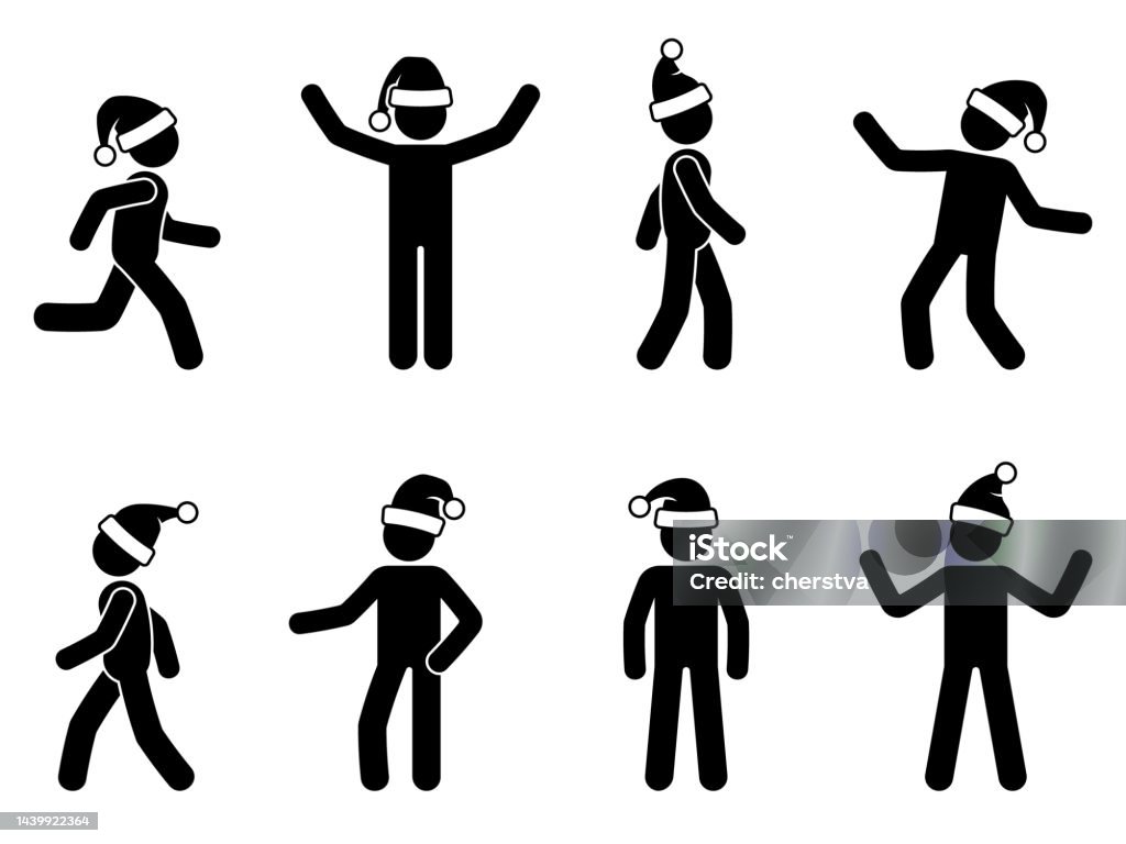 Stick Figure Man In Santa Claus Hat Vector Minh Họa Thiết Lập Lễ ...