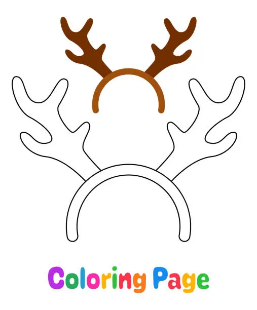 Vector illustration of Coloring page with Deer antlers headband for kids