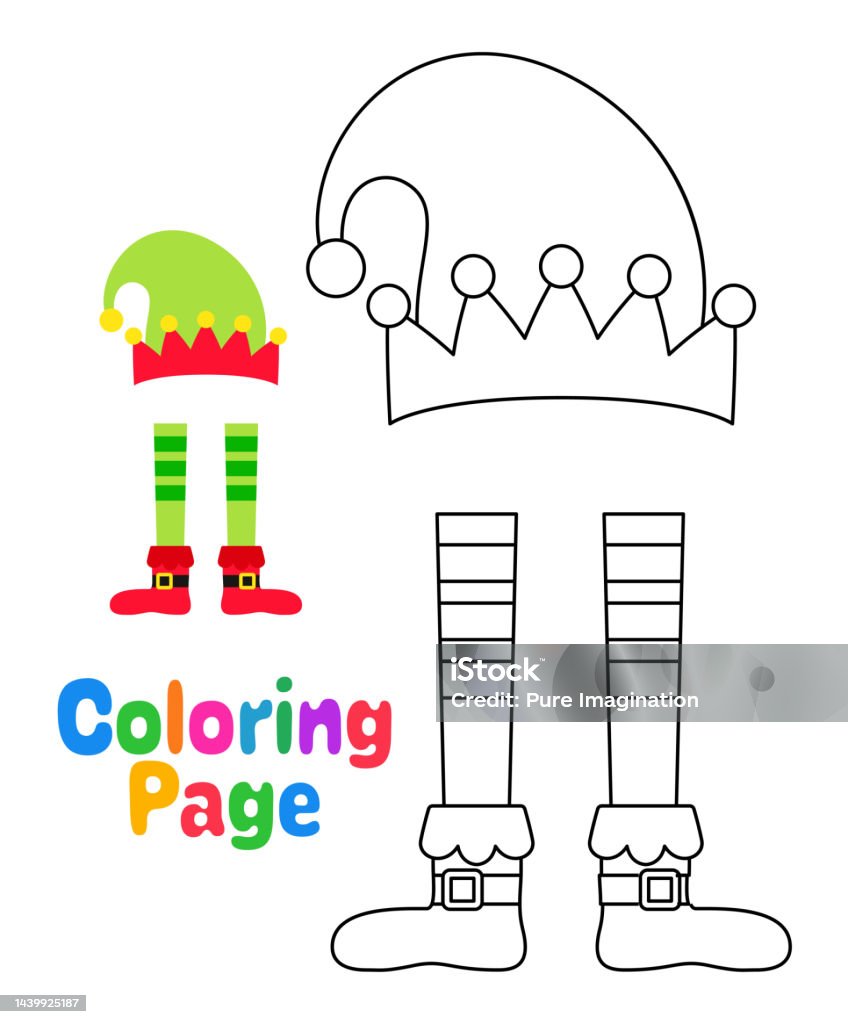 adventure Penmanship Intestines Ilustrații de stoc cu Pagina De Colorat Cu Pălărie Elf Și Pantofi Pentru  Copii - Descarca imaginea acum - iStock