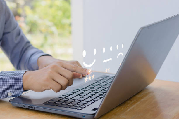istock Satisfaction survey concept. user give rating to service experience on online application. Customer services best excellent business rating experience. 1439925230