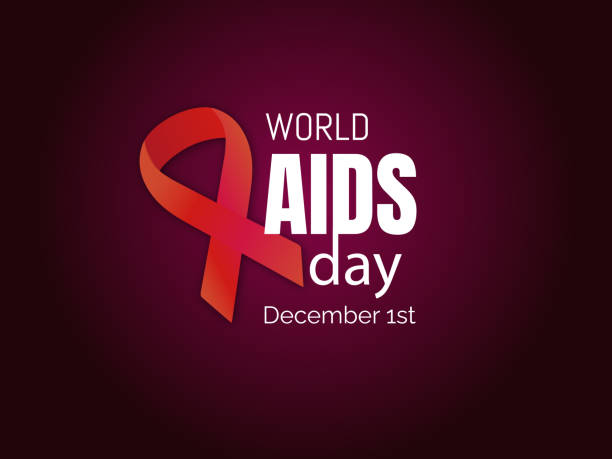 ilustrações de stock, clip art, desenhos animados e ícones de world aids day.december 1.red ribbon and day of celebration on dark background. - aids awareness ribbon
