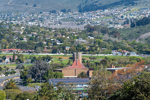 Bellville, South Africa - Sep 13, 2022: The Dutch Reformed Church Kenridge in Bellville, in the Cape Town metroplitan area. Solar panels are visible on the Kenridge Shopping Centre roof