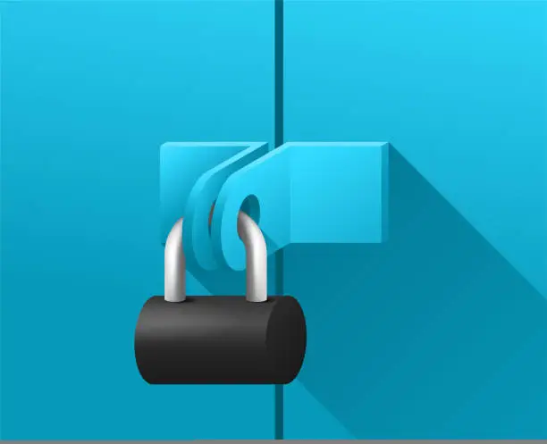 Vector illustration of Padlock on the door to garage or barn