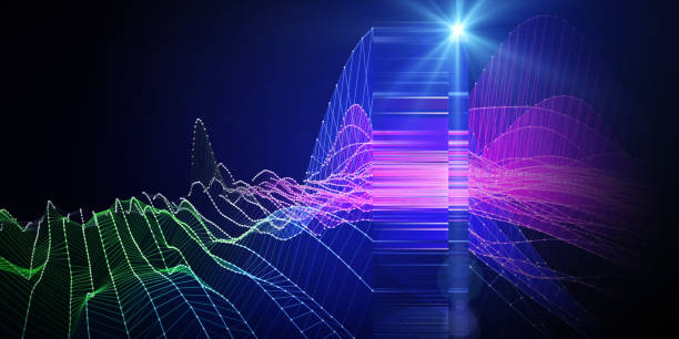 istock Abstract  background wireframe noise grid with color blurred lines and spot on blue. Presentation concept of 3d algorithms. Big Data. Banner for business, science and technology. 1439929932