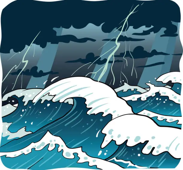 Vector illustration of Vector illustration of an ocean during a storm