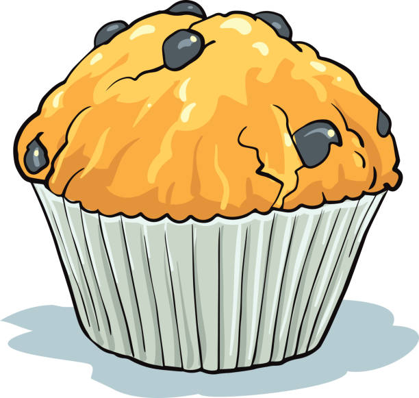ilustraciones, imágenes clip art, dibujos animados e iconos de stock de uffins con arándanos en una canasta de papel. postre dulce - muffin blueberry muffin cake pastry