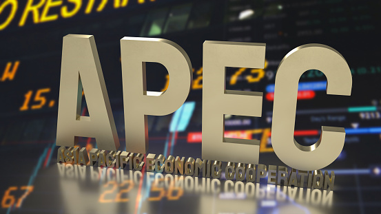 The gold apec or Asia pacific economic cooperation on chart background for event business concept 3d rendering
