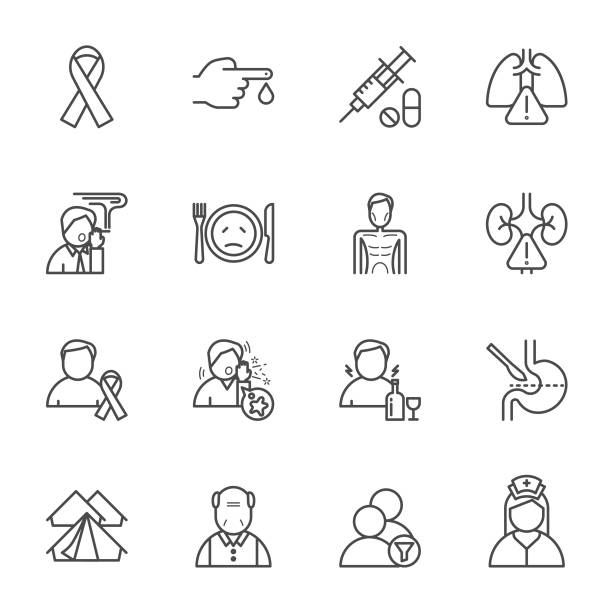 Key populations for TB tuberculosis, TB Conceptual, Vector line icon set for health and medical concept Key populations for TB tuberculosis, TB Conceptual, Vector line icon set for health and medical concept malnourished stock illustrations