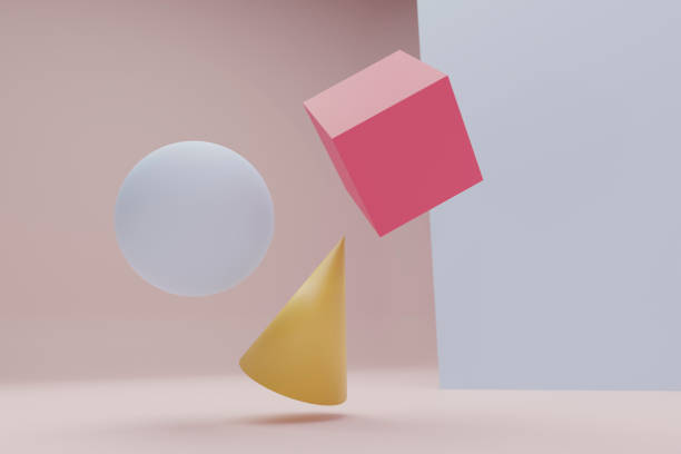 istock Three dimensional Abstract Flying Shapes on Colorful Background 1439938150