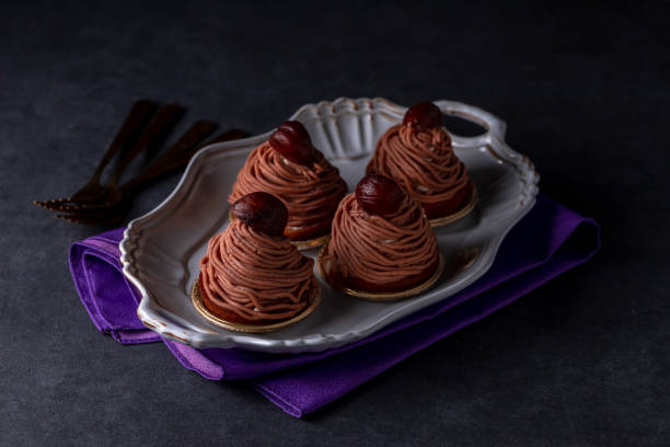 Mont Blanc Dessert or Chestnut Cream cake a dessert filled mostly with whipped cream.
