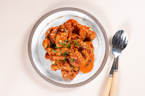 Dakgalbi or Dak Galbi is Korean spicy chicken stir fry.