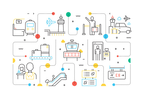 AIRPORT ELEMENTS Related Line Style Banner Design for Web Page, Headline, Brochure, Annual Report and Book Cover