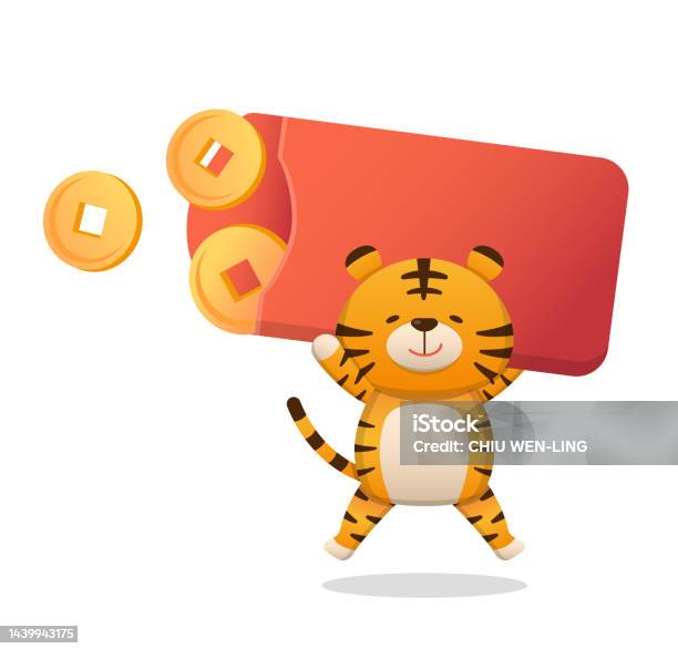 Cute Tiger With Red Envelope Full Of Money Chinese New Year