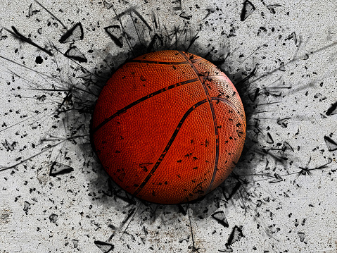 3d illustration of a sports ball stuck in a wall